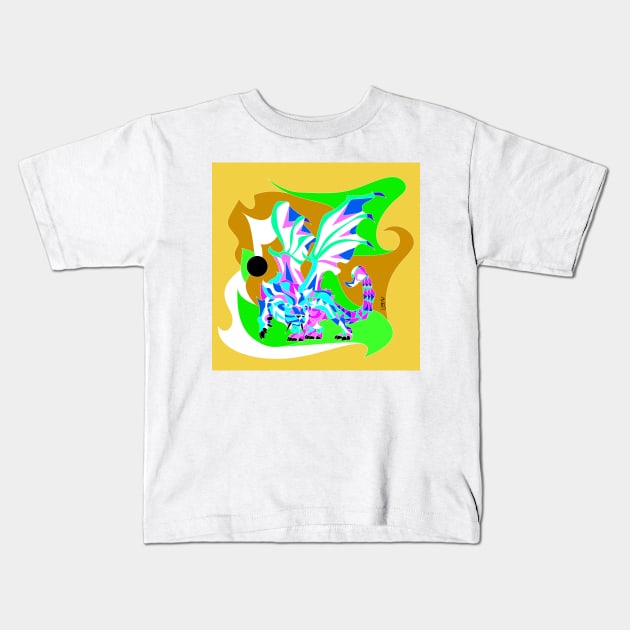 gold manticore ecopop in mexican colors art Kids T-Shirt by jorge_lebeau